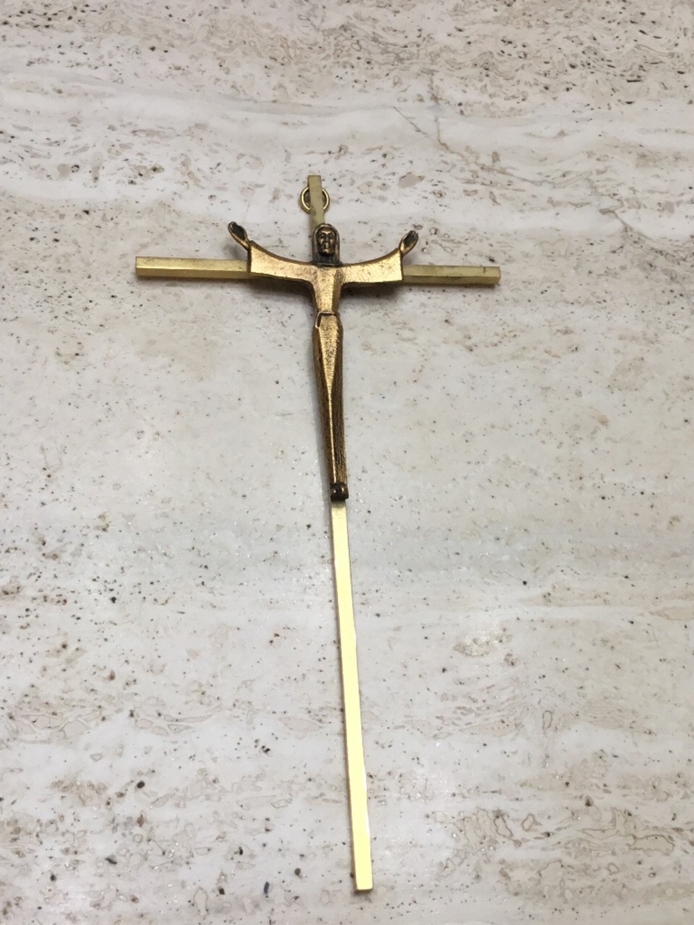 Mid Century Modern Jesus Christ Crucifix Wall Cross Hanging Brass Christian